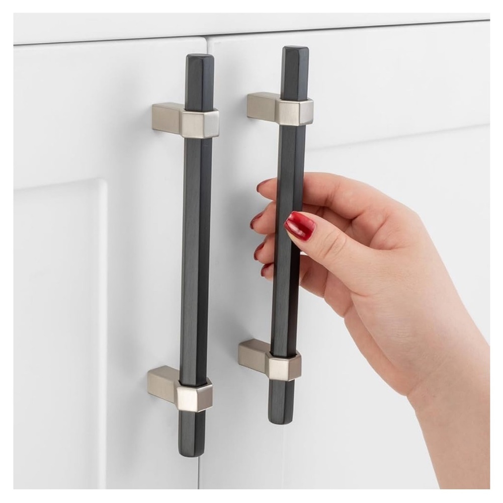 ASKANO Black Hexagon Bar & Nickel Foot Kitchen Cabinet Handle- 10 ct